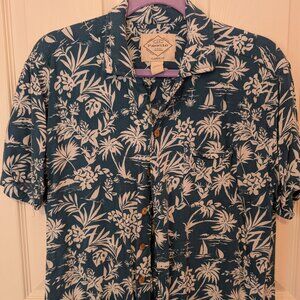 St. John's Bay Men's Hawaiian, Palm Tree Button Up Shirt, Green, Size Medium,EUC